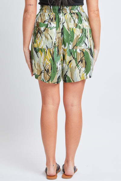 Women's Printed High Rise Linen Shorts With Pockets