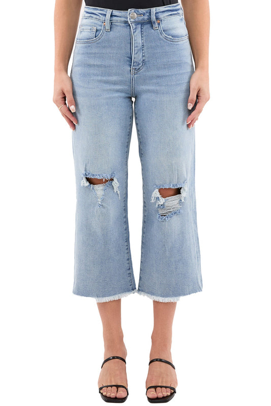 Chloe High Rise Wide Leg Cropped Frayed Jeans (Copy)