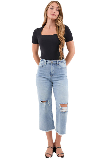 Chloe High Rise Wide Leg Cropped Frayed Jeans (Copy)