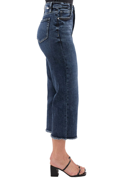 Chloe High Rise Wide Leg Cropped Frayed Jeans