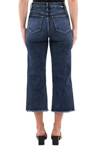 Chloe High Rise Wide Leg Cropped Frayed Jeans