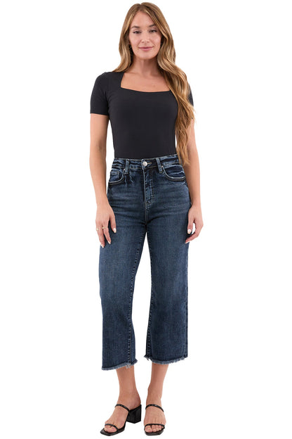 Chloe High Rise Wide Leg Cropped Frayed Jeans