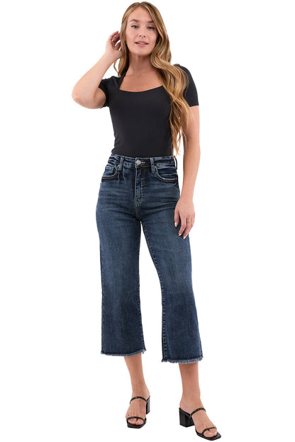 Chloe High Rise Wide Leg Cropped Frayed Jeans