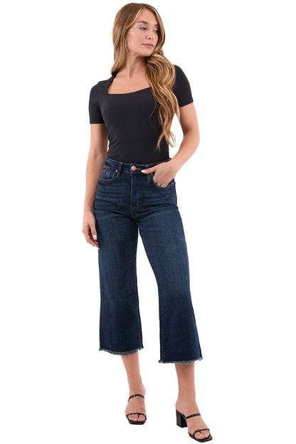 Chloe High Rise Wide Leg Cropped Frayed Jeans