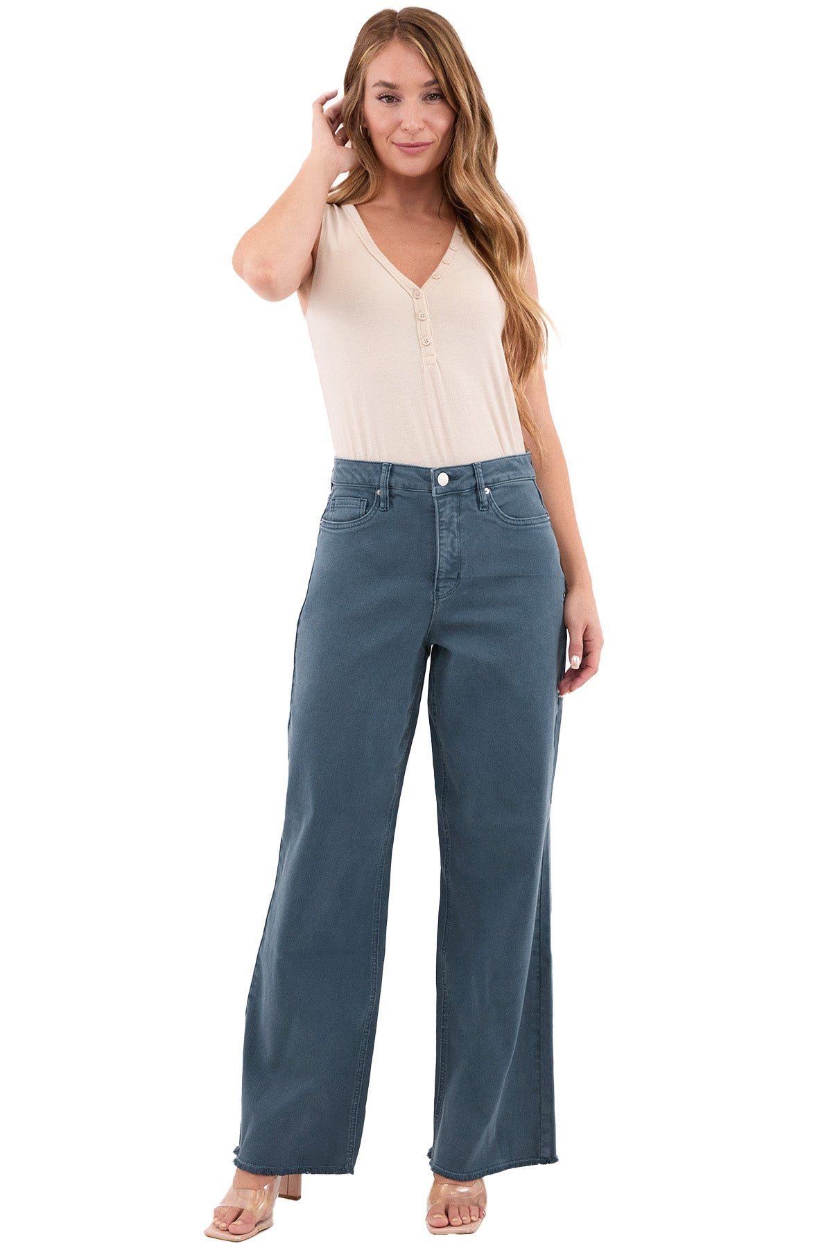 Chloe High Rise Frayed Wide Leg Pants