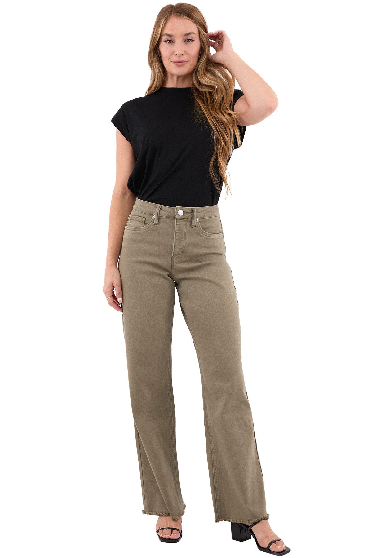 Chloe High Rise Frayed Wide Leg Pants