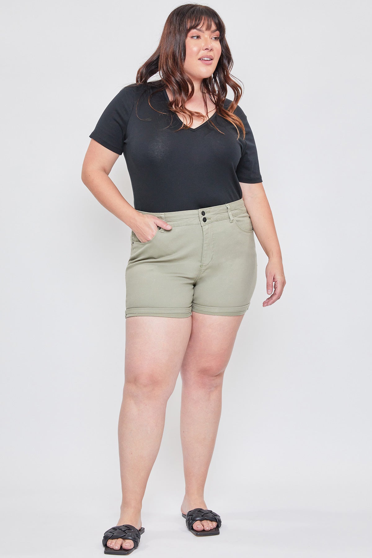 Women´s Plus Stacked Waistband Twill Shorts-Sale