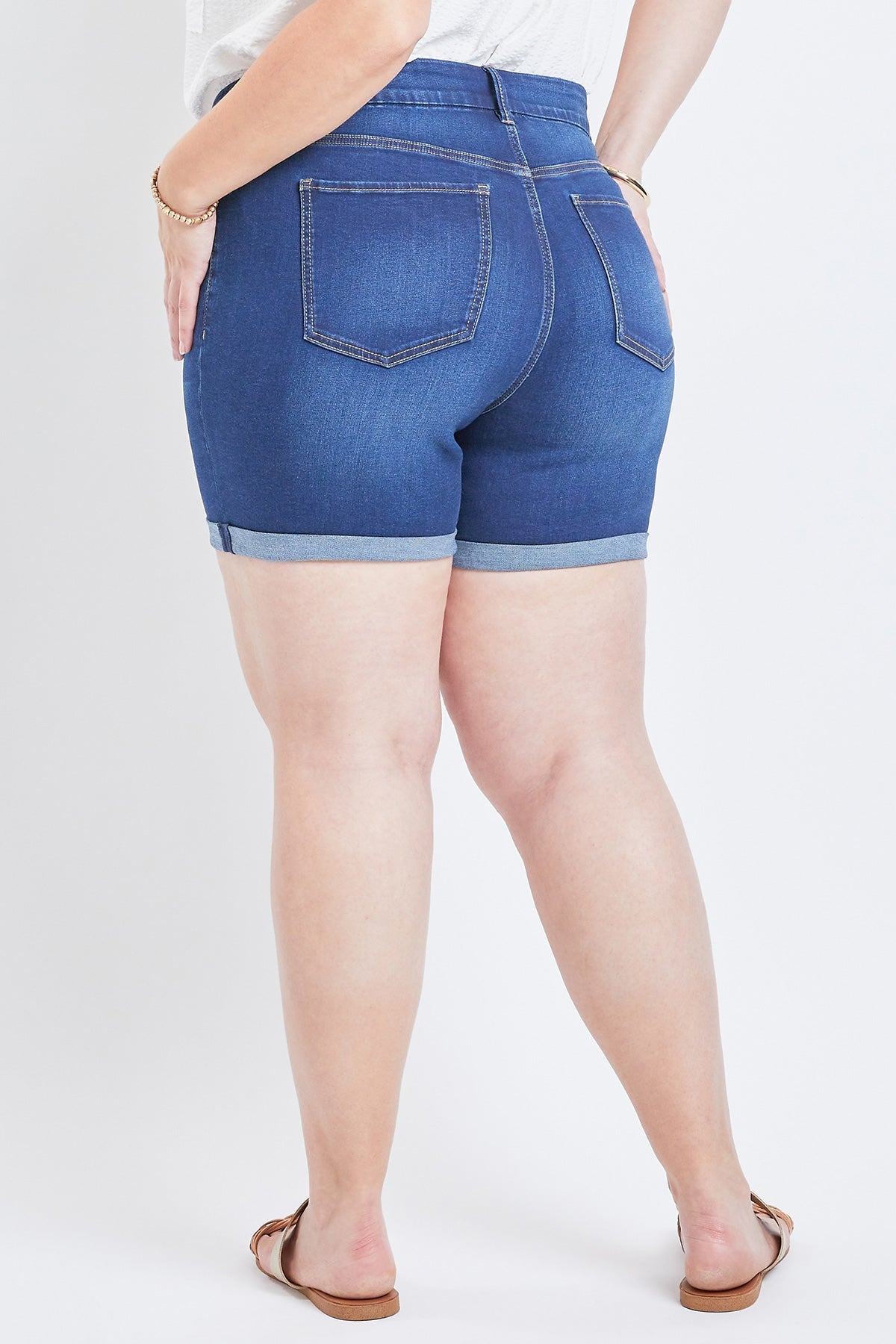 Women's Plus Size Curvy Fit High Rise Button Fly Cuffed Shorts - Sale