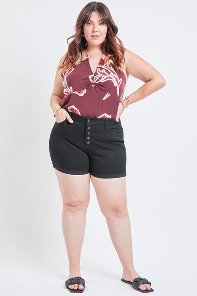 Women's Plus Size Curvy Fit High Rise Button Fly Cuffed Shorts - Sale