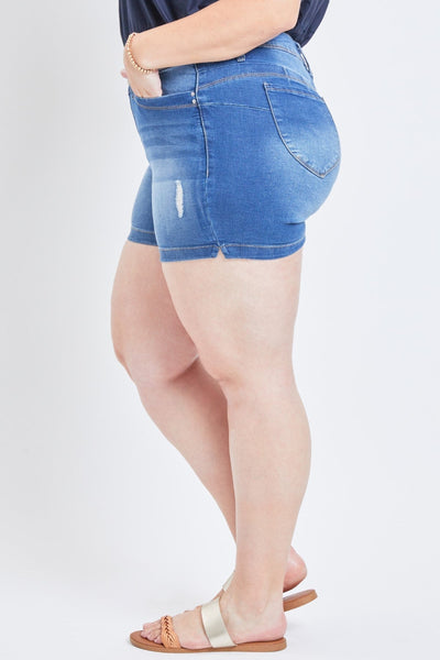 Women Plus Size Wannabettabutt 1 Button Side Slit Hem Shorts Made With Recycled Fibers