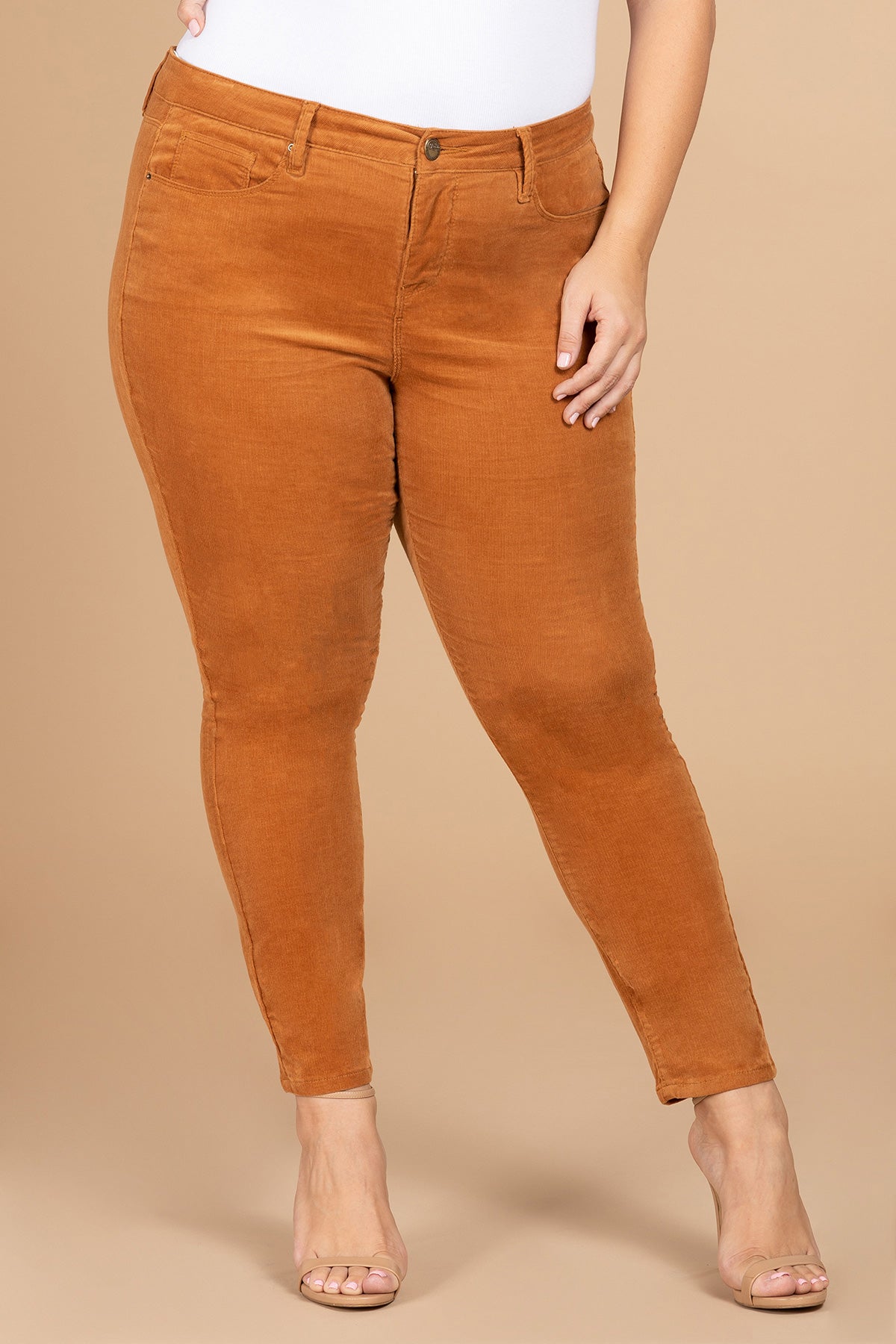 Women Plus Size Hide Your Muffin Top High Rise Corduroy Skinny Pant Xp796595