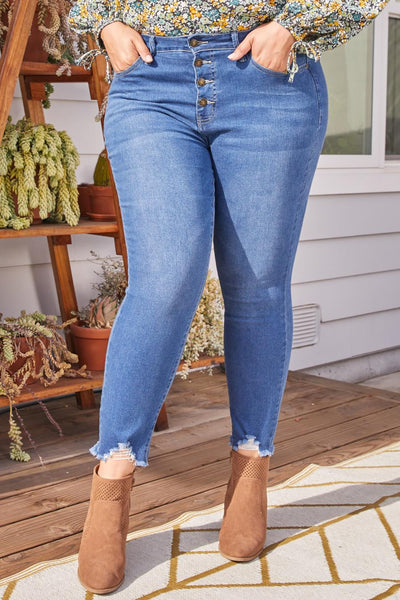 Women Plus Size Exposed Button Skinny Ankle Jean Made With Recycled Fiber Xp86751N