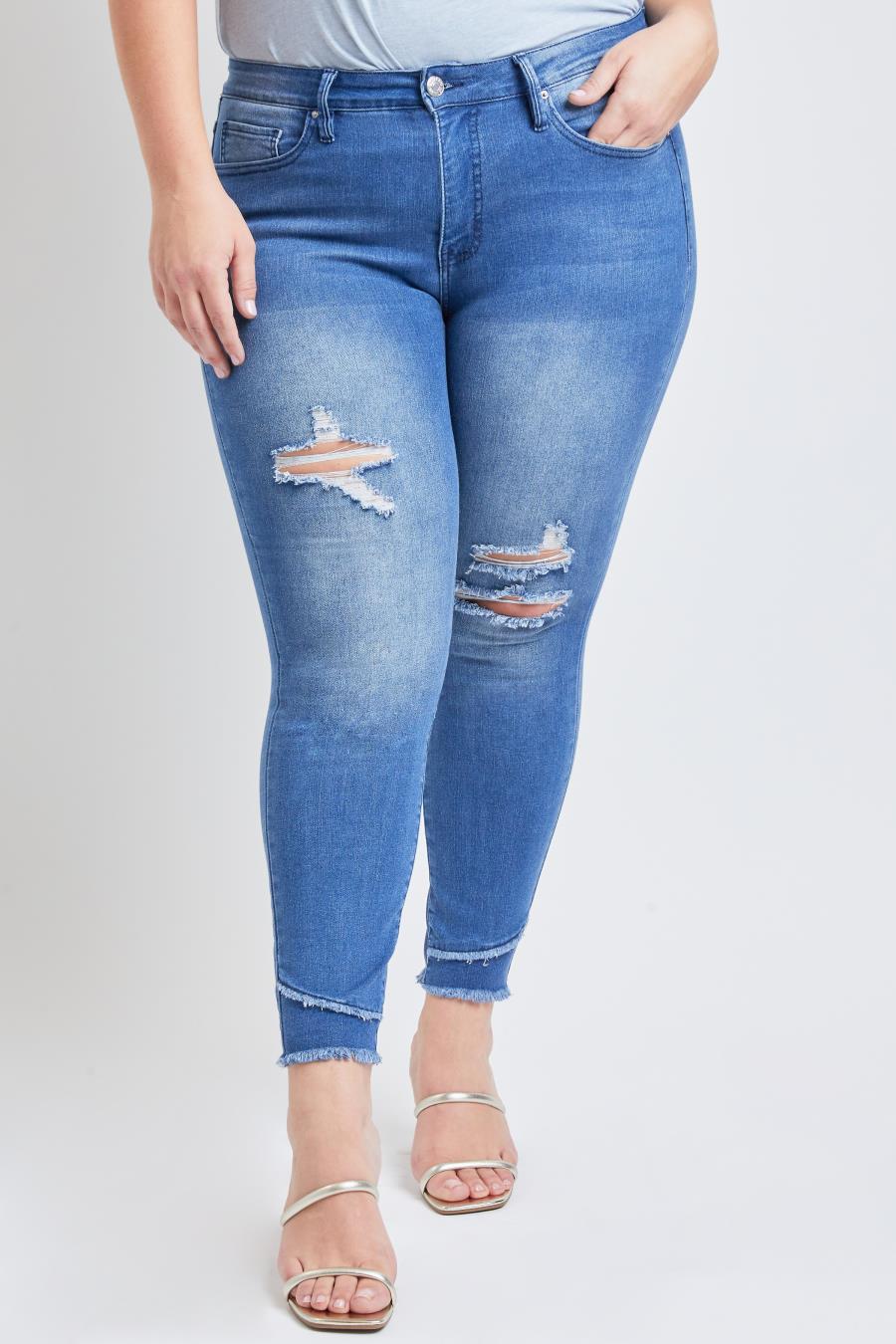 Women Plus Size Skinny High Rise Ankle Jean With Slanted Double Frayed Hem Made With Recycled Fibers Xp86051N