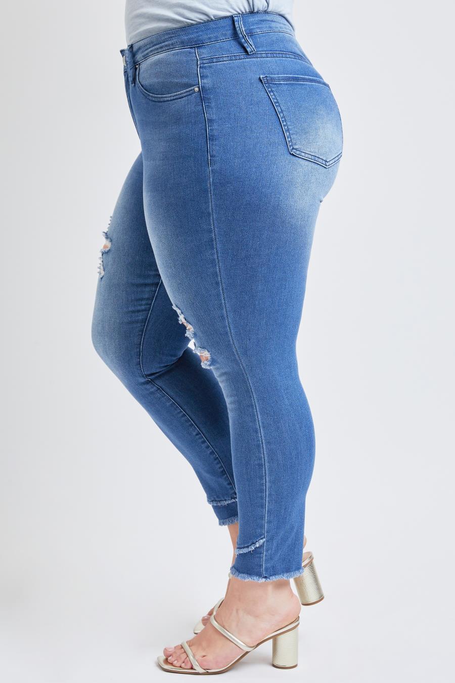 Women Plus Size Skinny High Rise Ankle Jean With Slanted Double Frayed Hem Made With Recycled Fibers Xp86051N